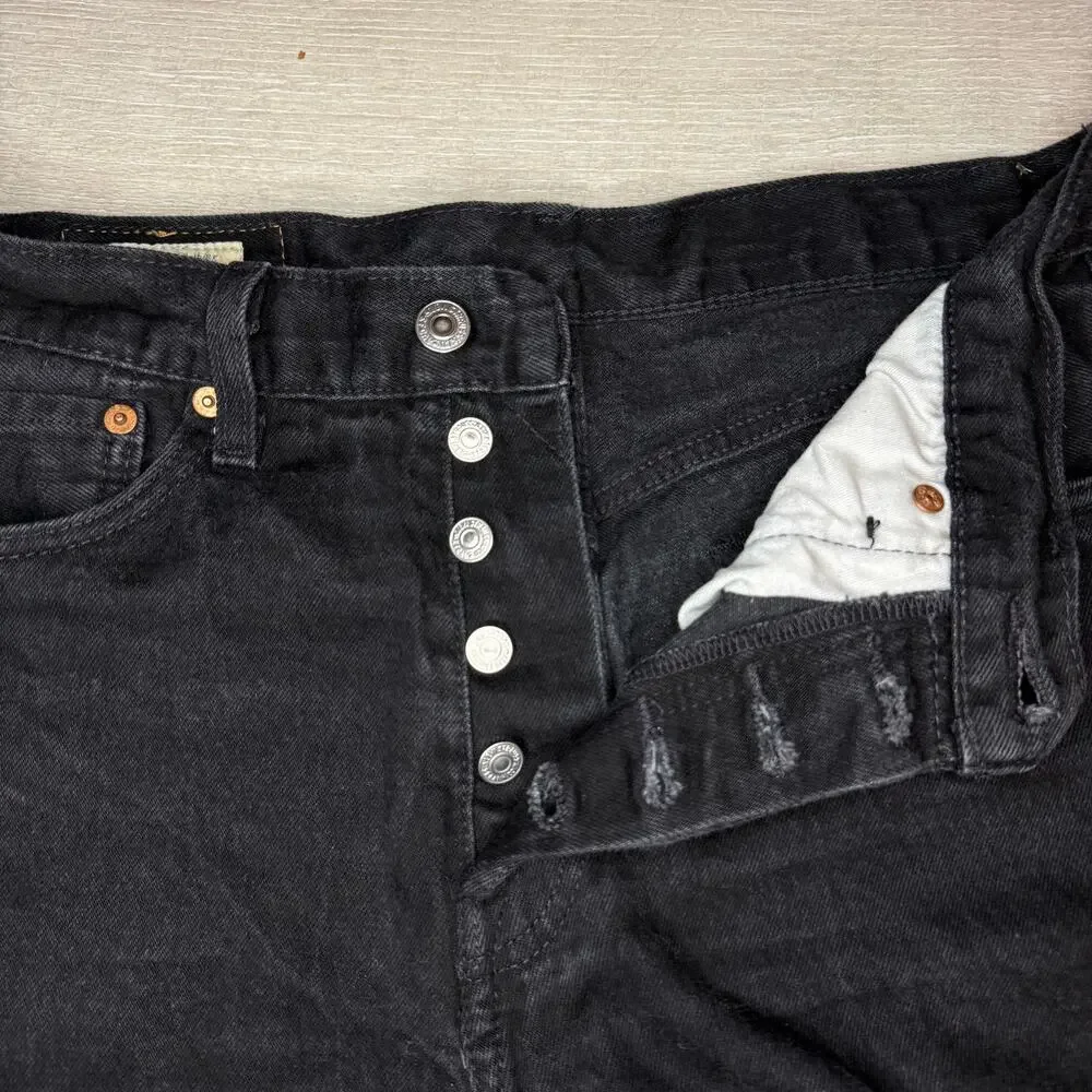 Men’s Levi’s Premium 501 Original Fit Jeans Washed Blk Denim W32 L32 Button Fly